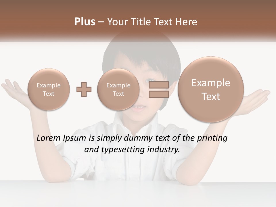 A Young Boy Sitting At A Table With His Hands Out PowerPoint Template