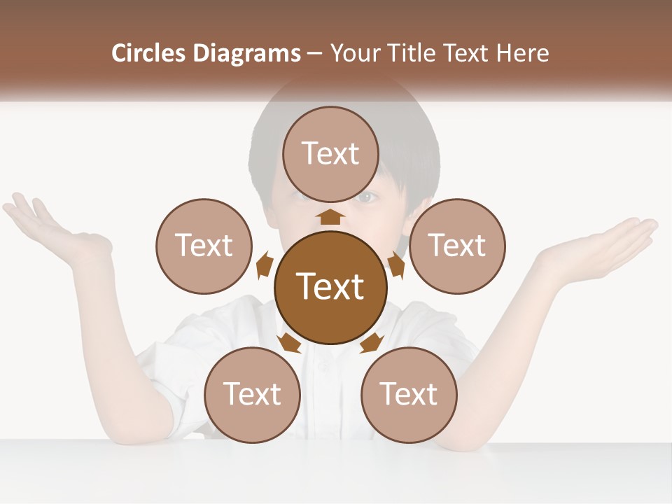 A Young Boy Sitting At A Table With His Hands Out PowerPoint Template