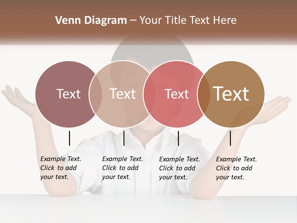 A Young Boy Sitting At A Table With His Hands Out PowerPoint Template