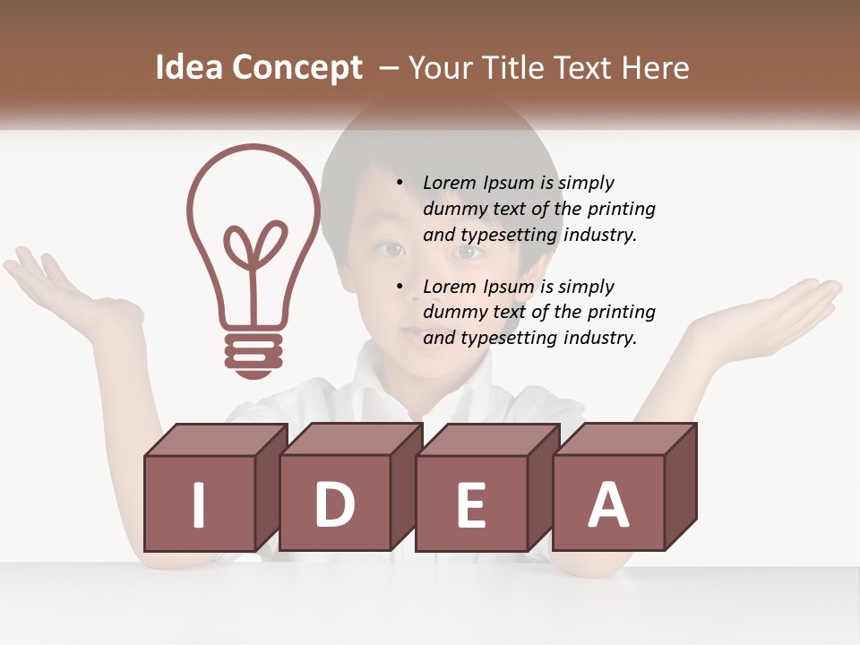 A Young Boy Sitting At A Table With His Hands Out PowerPoint Template