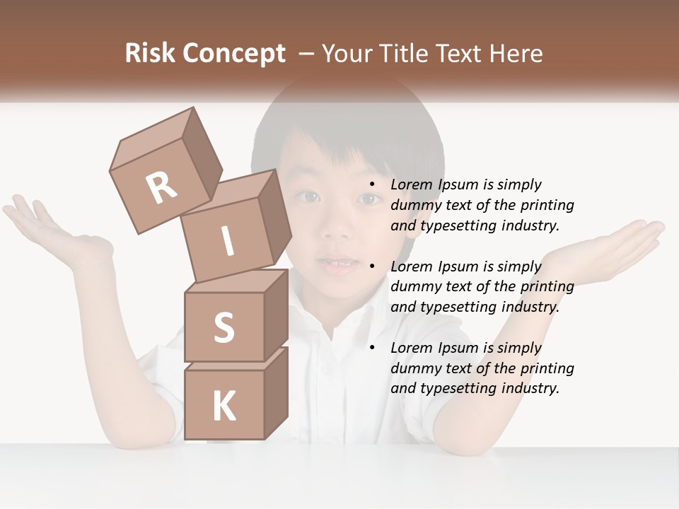 A Young Boy Sitting At A Table With His Hands Out PowerPoint Template