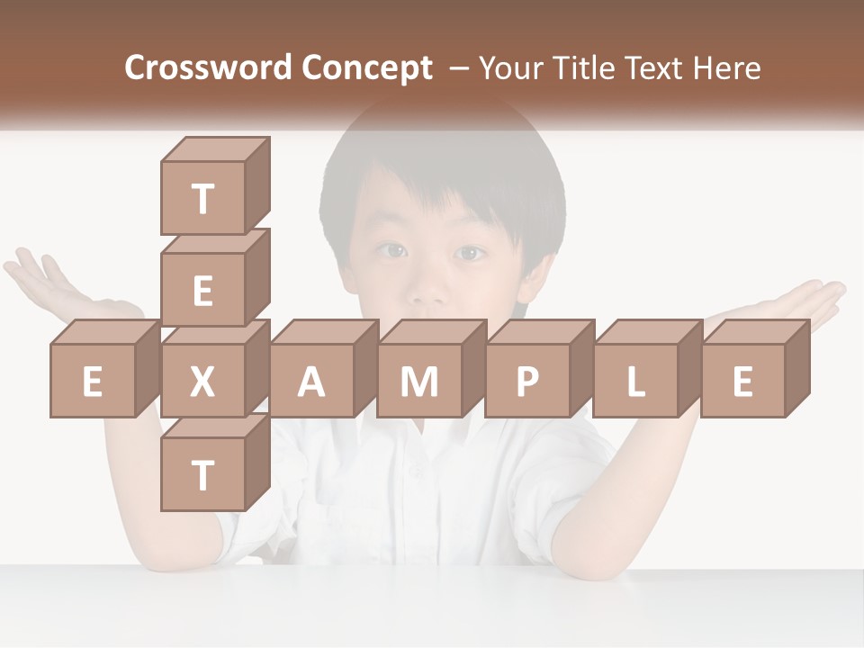 A Young Boy Sitting At A Table With His Hands Out PowerPoint Template