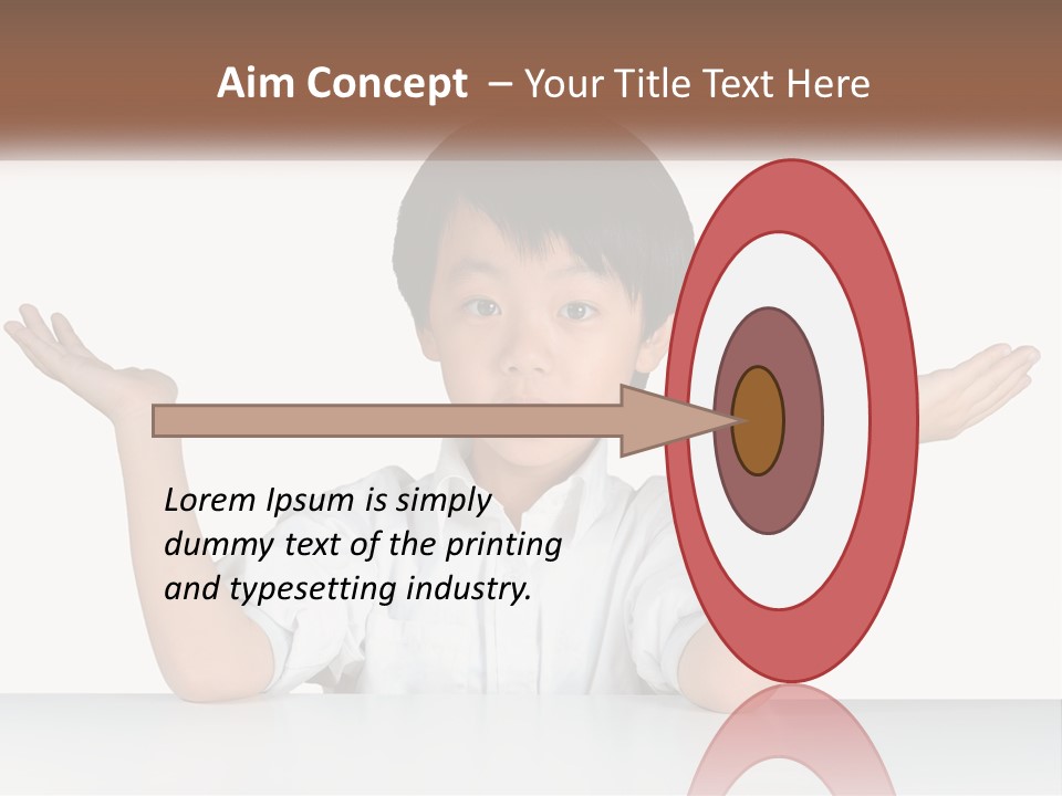A Young Boy Sitting At A Table With His Hands Out PowerPoint Template