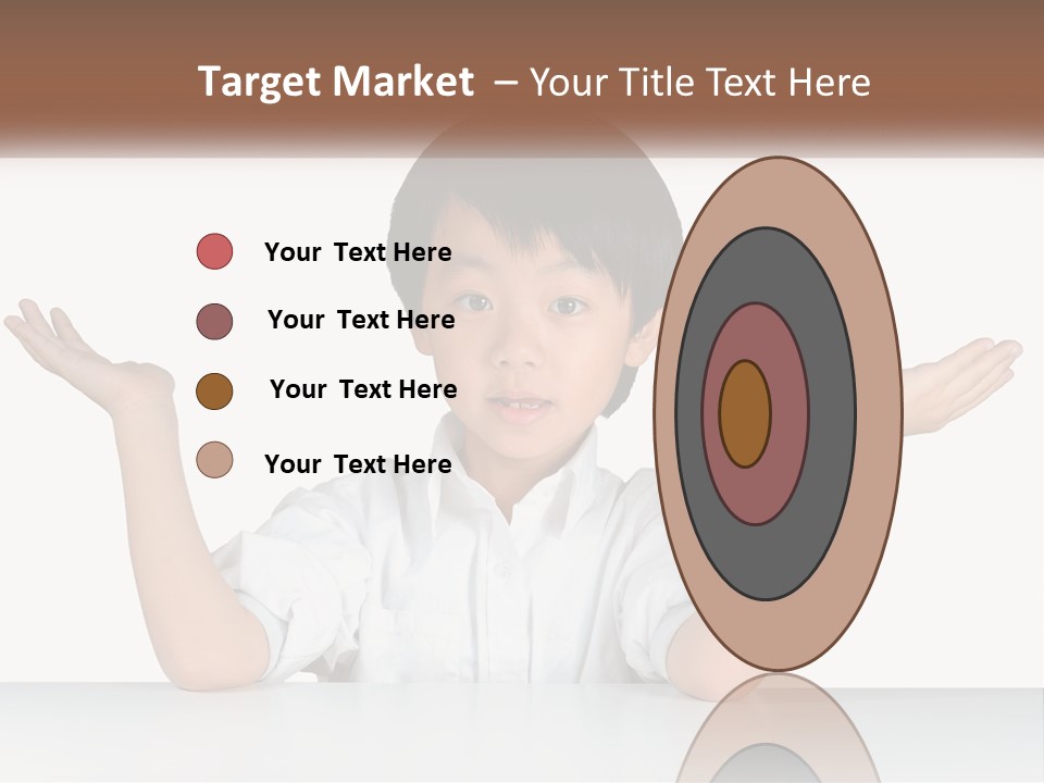 A Young Boy Sitting At A Table With His Hands Out PowerPoint Template