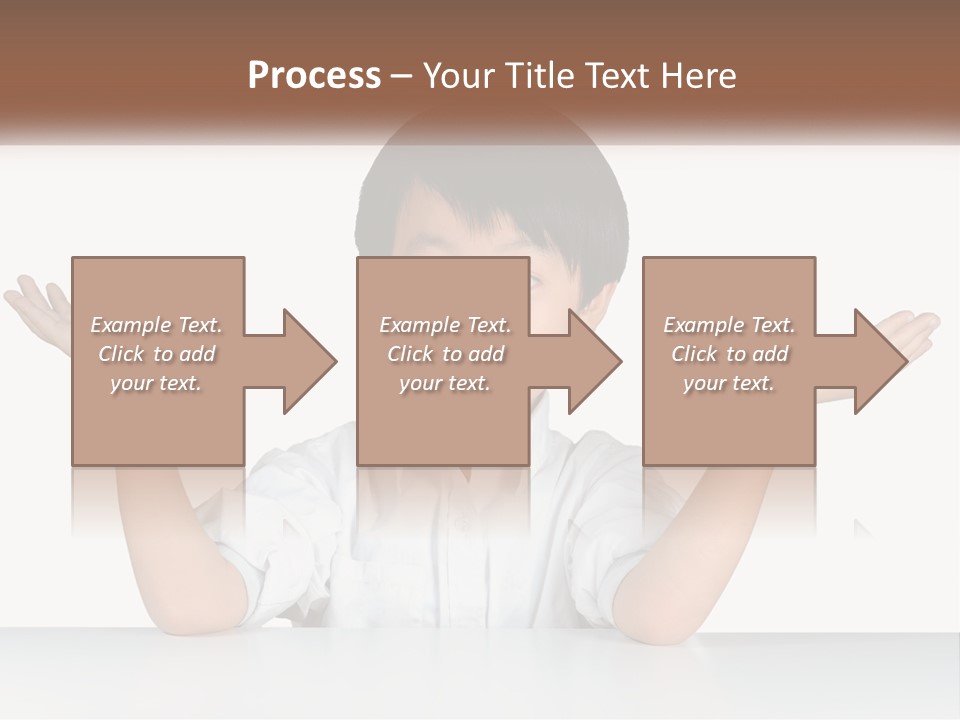 A Young Boy Sitting At A Table With His Hands Out PowerPoint Template