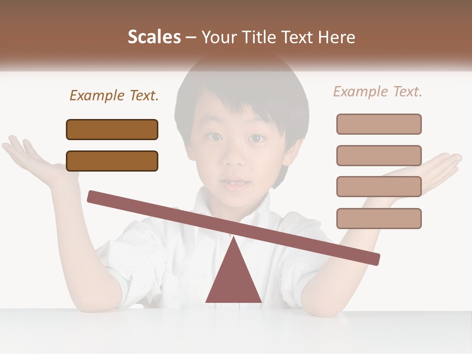 A Young Boy Sitting At A Table With His Hands Out PowerPoint Template