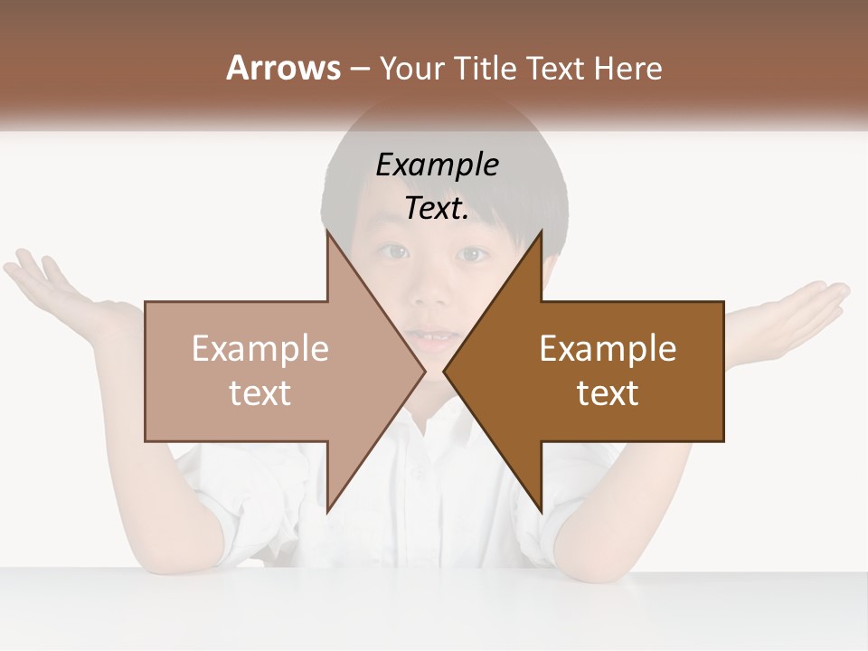 A Young Boy Sitting At A Table With His Hands Out PowerPoint Template