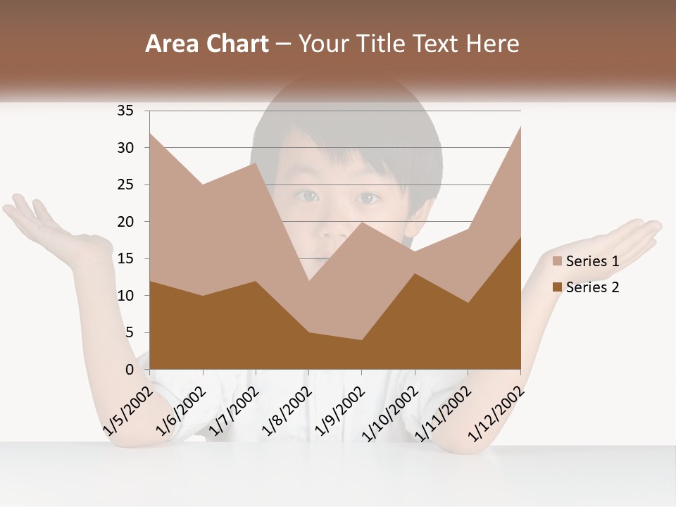A Young Boy Sitting At A Table With His Hands Out PowerPoint Template