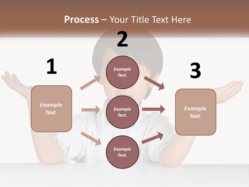 A Young Boy Sitting At A Table With His Hands Out PowerPoint Template