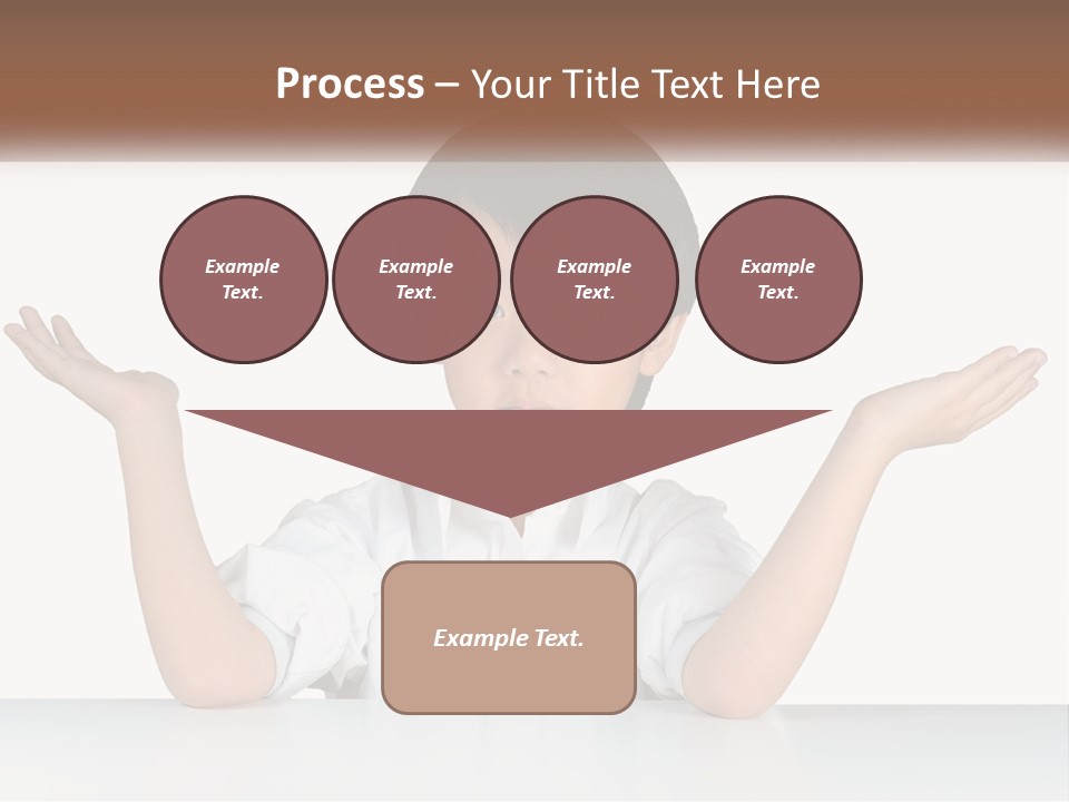 A Young Boy Sitting At A Table With His Hands Out PowerPoint Template