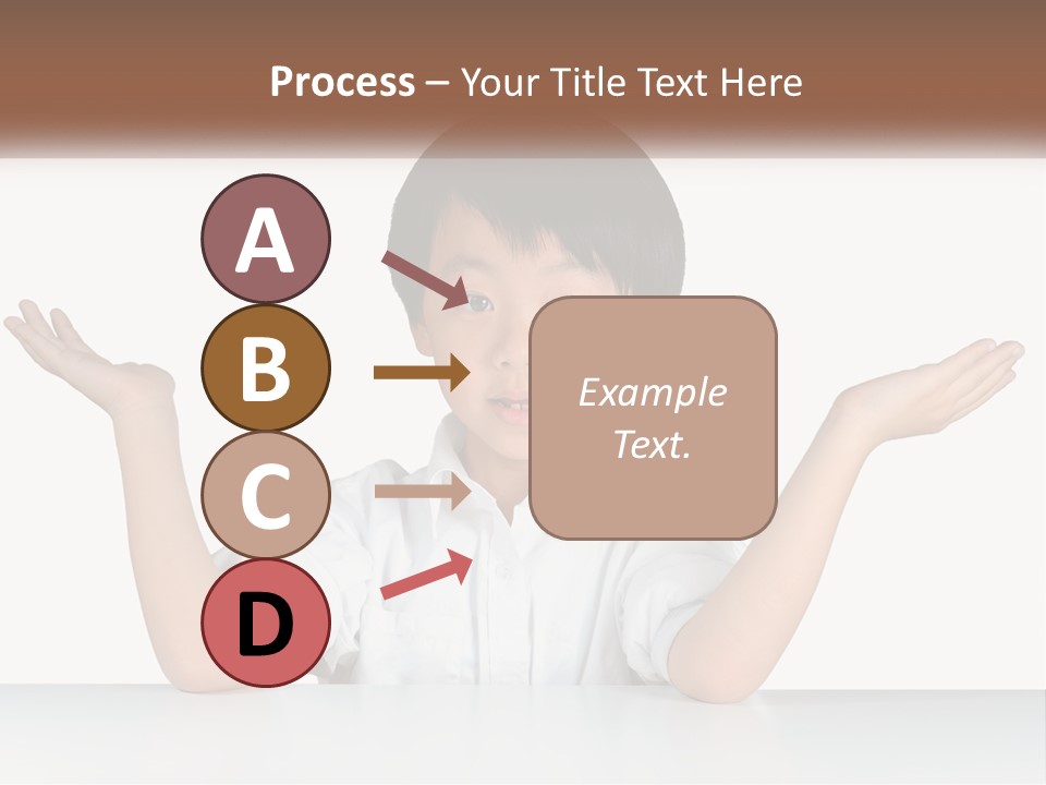 A Young Boy Sitting At A Table With His Hands Out PowerPoint Template