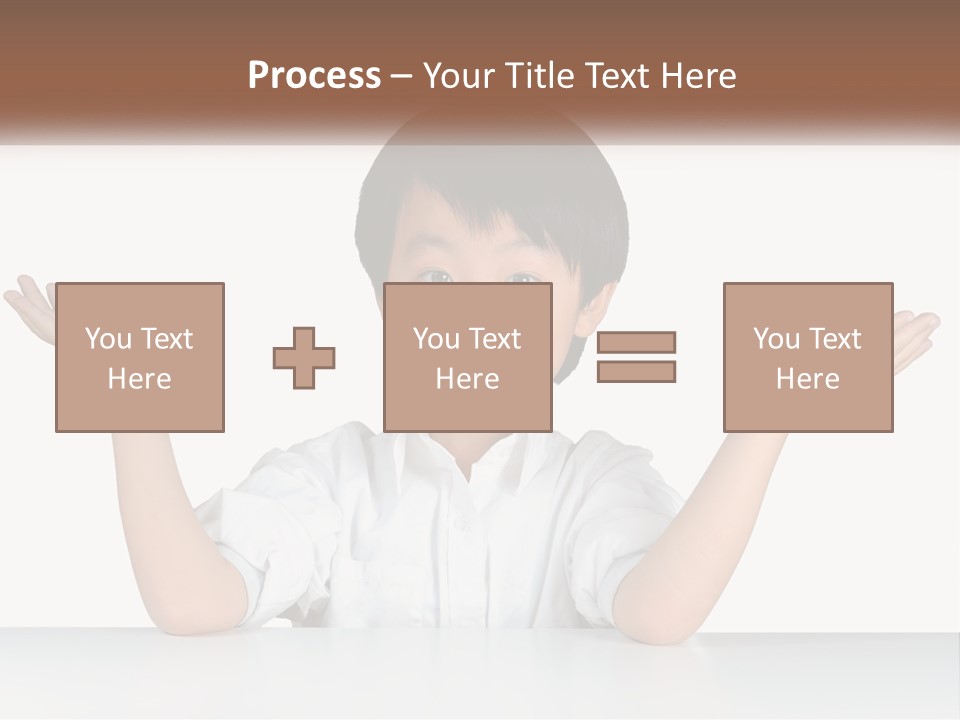 A Young Boy Sitting At A Table With His Hands Out PowerPoint Template