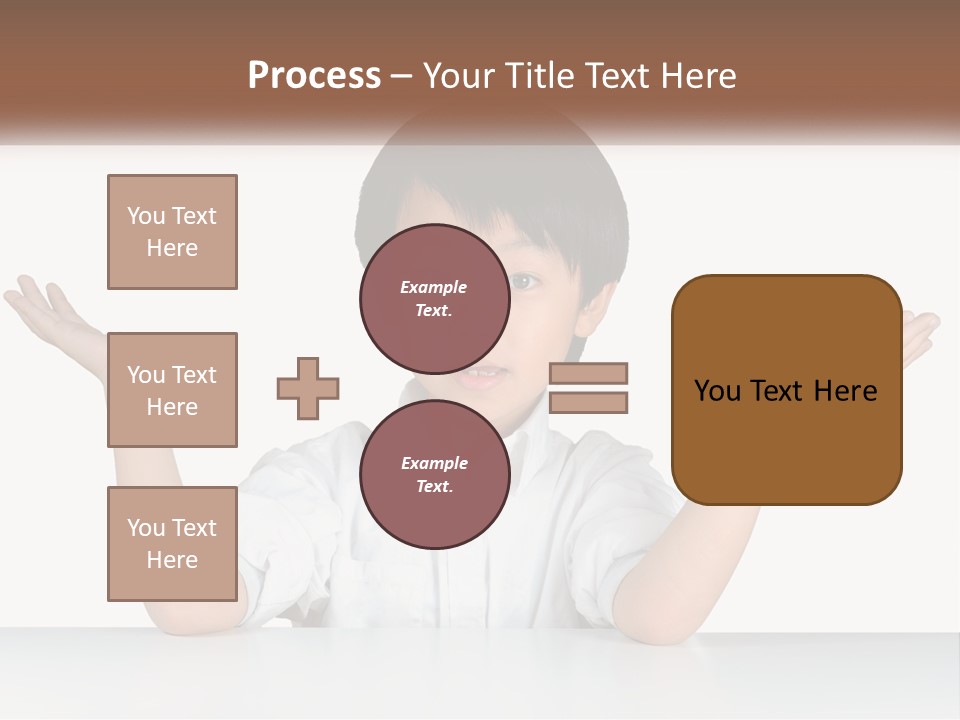 A Young Boy Sitting At A Table With His Hands Out PowerPoint Template