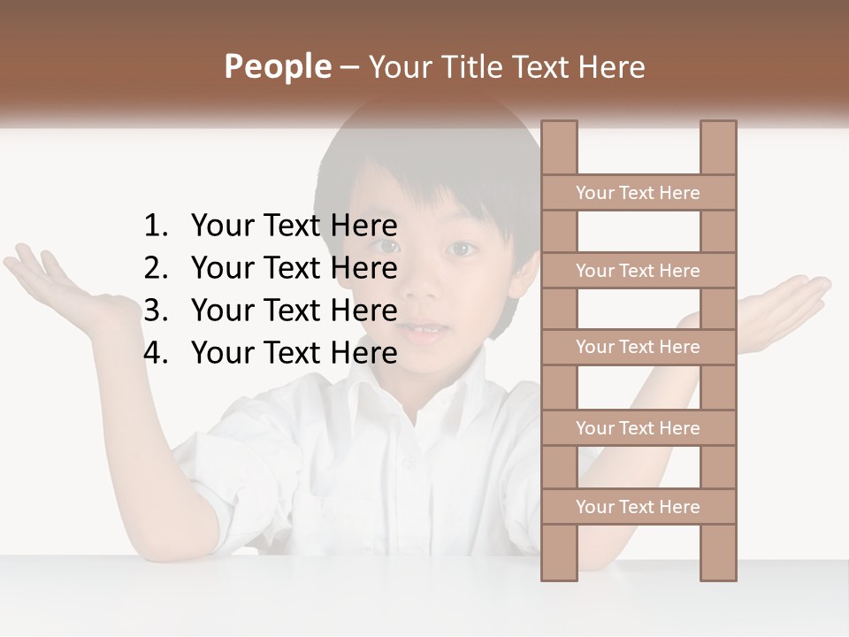 A Young Boy Sitting At A Table With His Hands Out PowerPoint Template