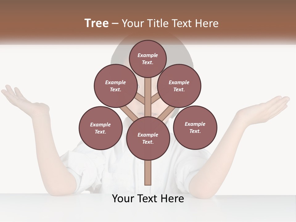 A Young Boy Sitting At A Table With His Hands Out PowerPoint Template
