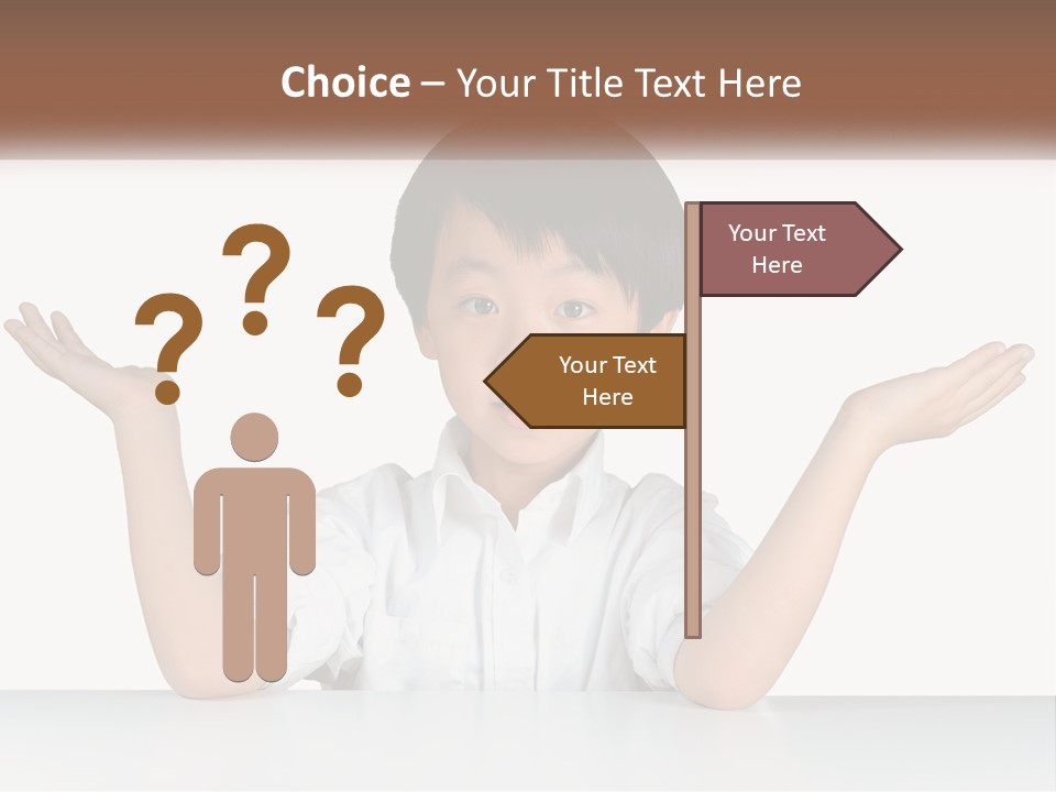 A Young Boy Sitting At A Table With His Hands Out PowerPoint Template
