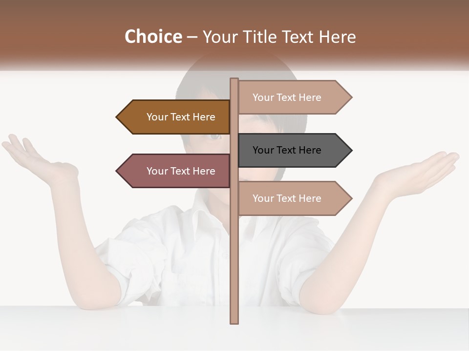 A Young Boy Sitting At A Table With His Hands Out PowerPoint Template