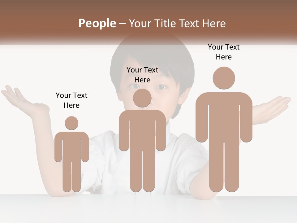 A Young Boy Sitting At A Table With His Hands Out PowerPoint Template