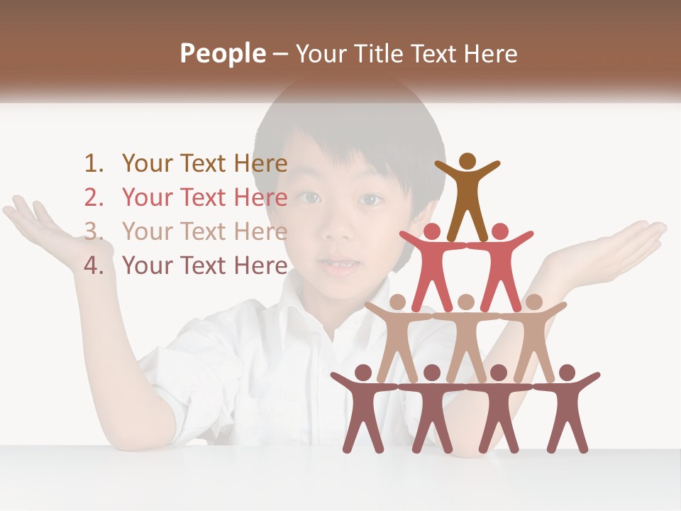 A Young Boy Sitting At A Table With His Hands Out PowerPoint Template