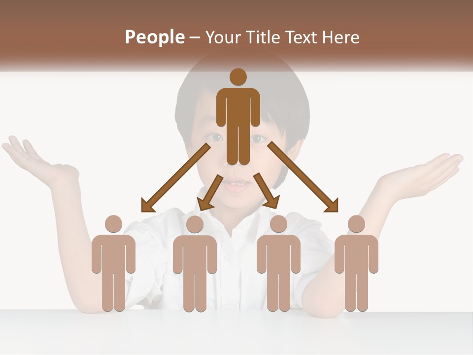 A Young Boy Sitting At A Table With His Hands Out PowerPoint Template