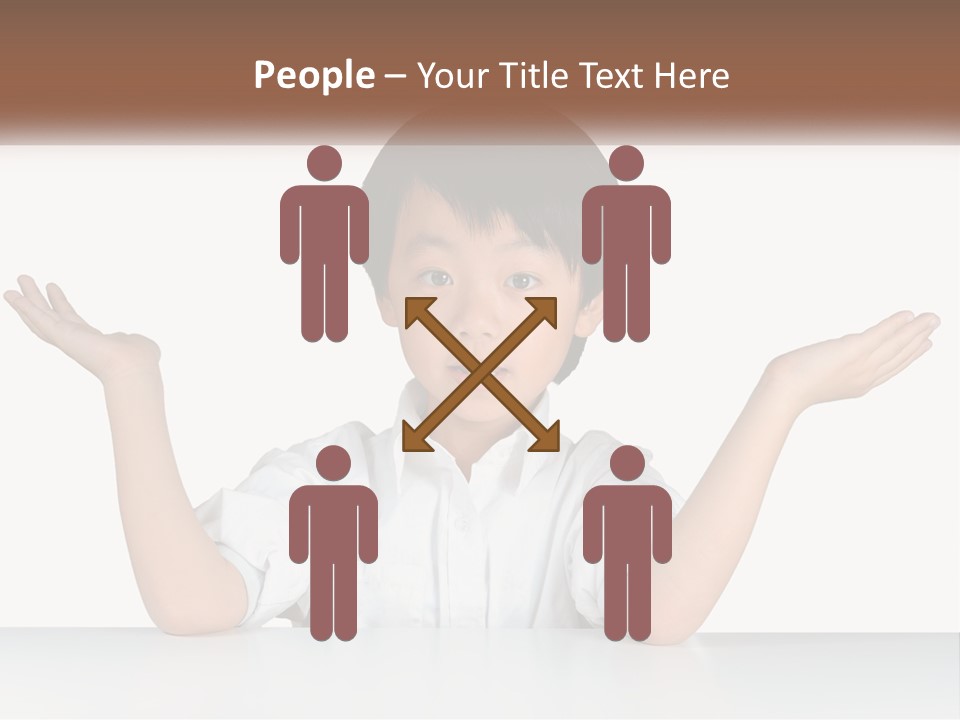 A Young Boy Sitting At A Table With His Hands Out PowerPoint Template