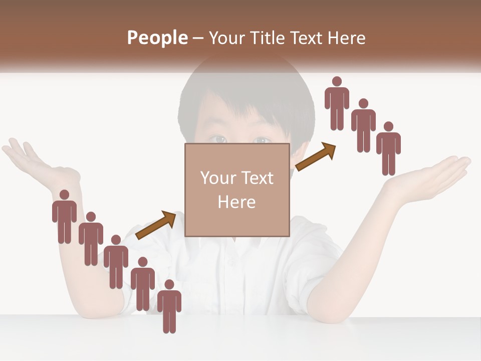 A Young Boy Sitting At A Table With His Hands Out PowerPoint Template