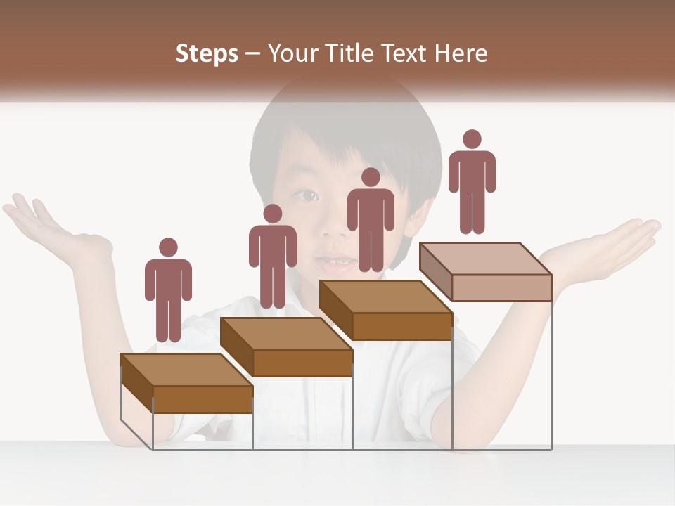 A Young Boy Sitting At A Table With His Hands Out PowerPoint Template
