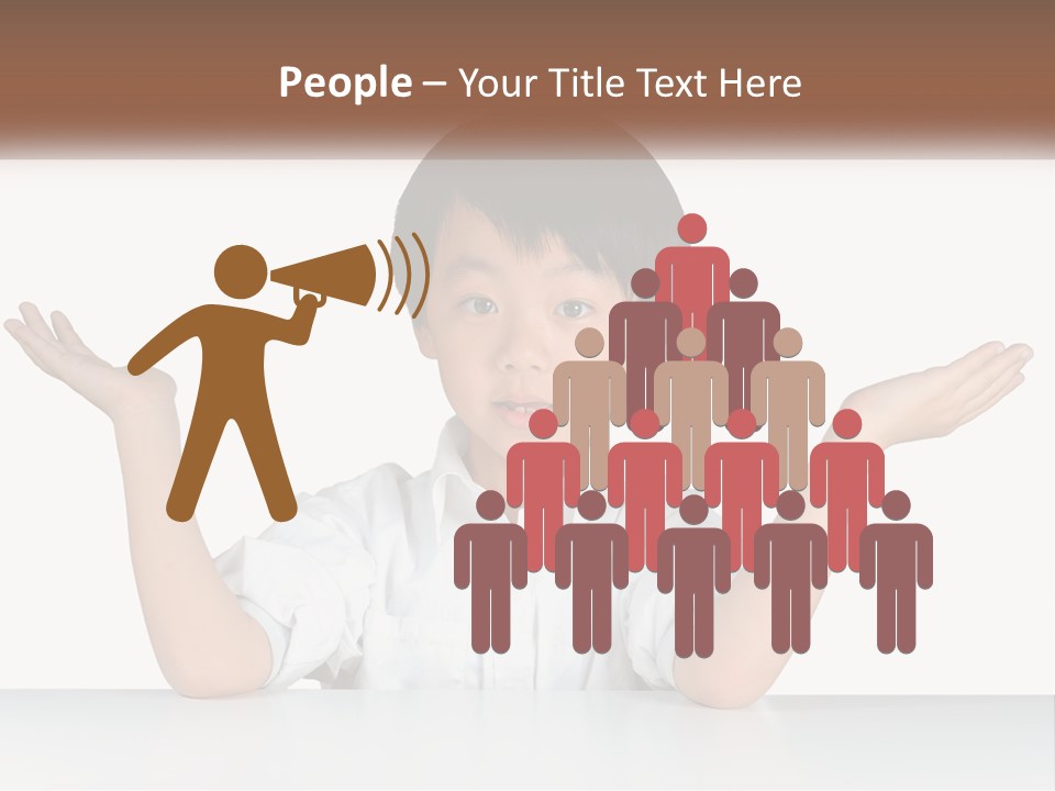 A Young Boy Sitting At A Table With His Hands Out PowerPoint Template