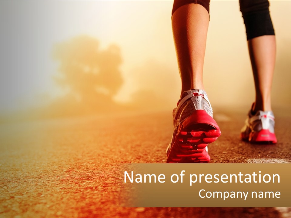 A Woman's Feet In Running Shoes On A Road PowerPoint Template