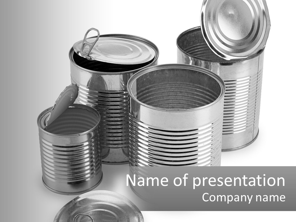 A Group Of Tin Cans On A White Background PowerPoint Template