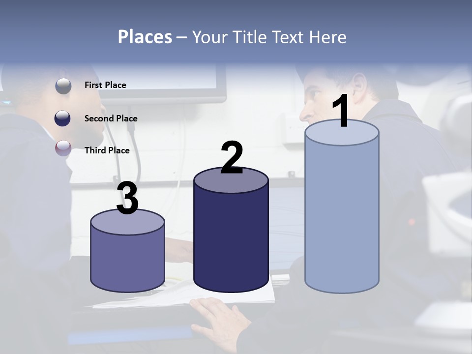 A Couple Of Men Sitting In Front Of A Laptop Computer PowerPoint Template