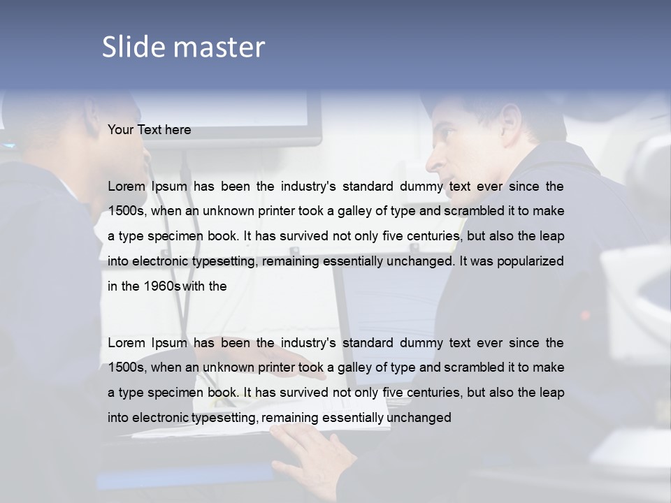 A Couple Of Men Sitting In Front Of A Laptop Computer PowerPoint Template