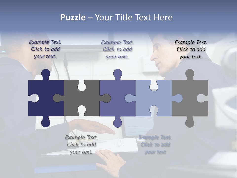 A Couple Of Men Sitting In Front Of A Laptop Computer PowerPoint Template