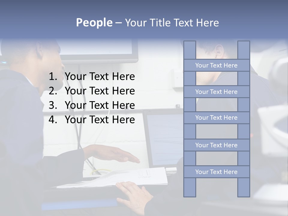 A Couple Of Men Sitting In Front Of A Laptop Computer PowerPoint Template