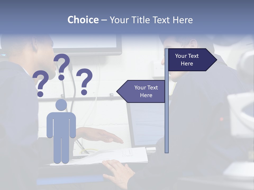 A Couple Of Men Sitting In Front Of A Laptop Computer PowerPoint Template