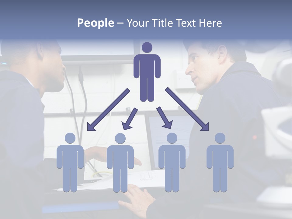 A Couple Of Men Sitting In Front Of A Laptop Computer PowerPoint Template