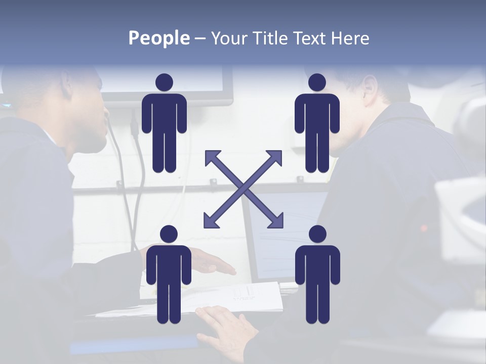 A Couple Of Men Sitting In Front Of A Laptop Computer PowerPoint Template