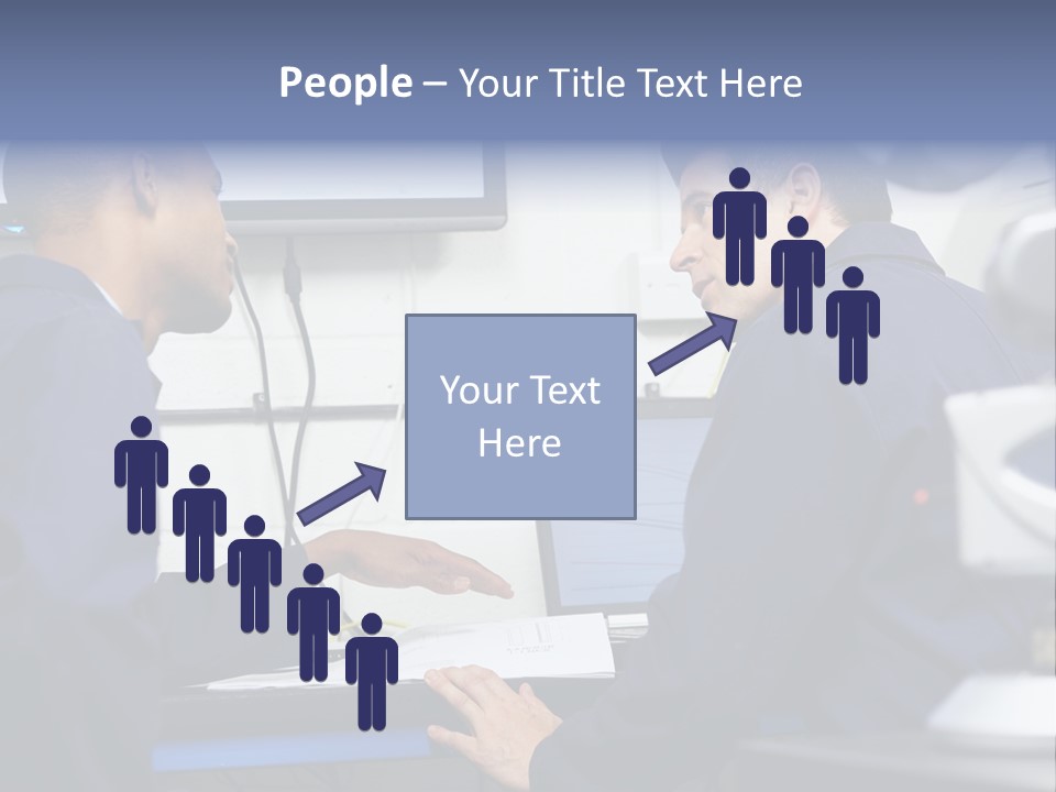 A Couple Of Men Sitting In Front Of A Laptop Computer PowerPoint Template