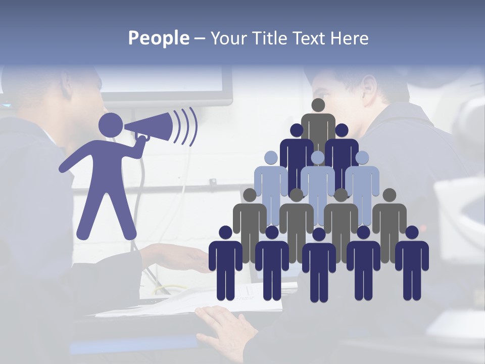 A Couple Of Men Sitting In Front Of A Laptop Computer PowerPoint Template