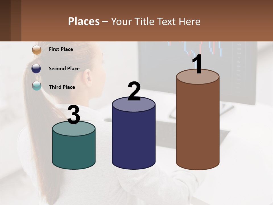 A Woman Sitting At A Desk With A Computer PowerPoint Template