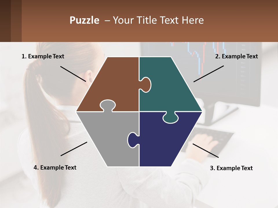 A Woman Sitting At A Desk With A Computer PowerPoint Template