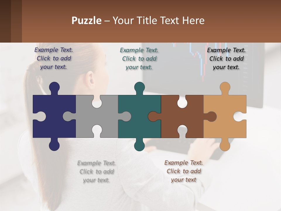 A Woman Sitting At A Desk With A Computer PowerPoint Template