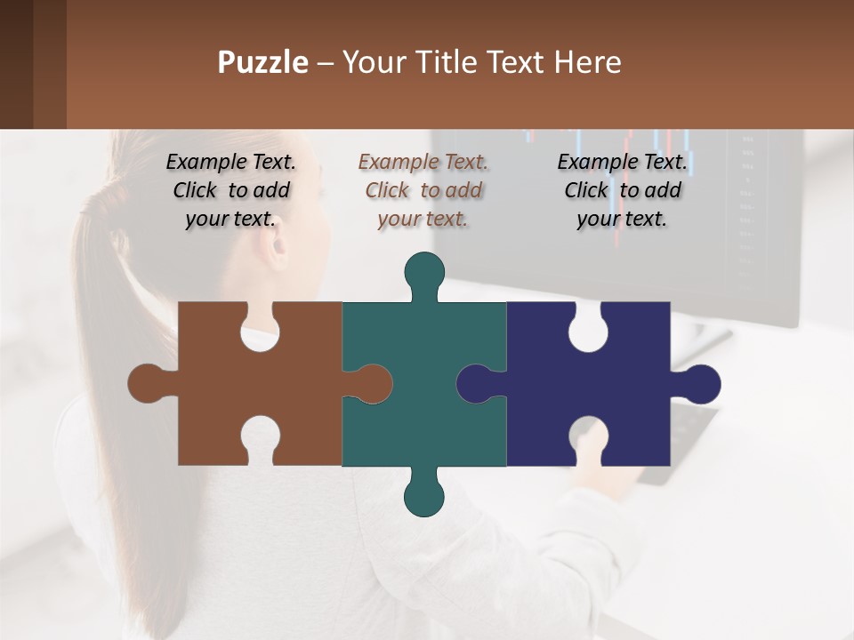 A Woman Sitting At A Desk With A Computer PowerPoint Template