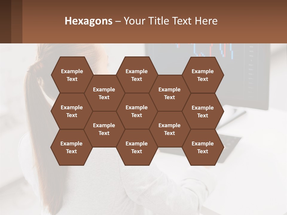 A Woman Sitting At A Desk With A Computer PowerPoint Template