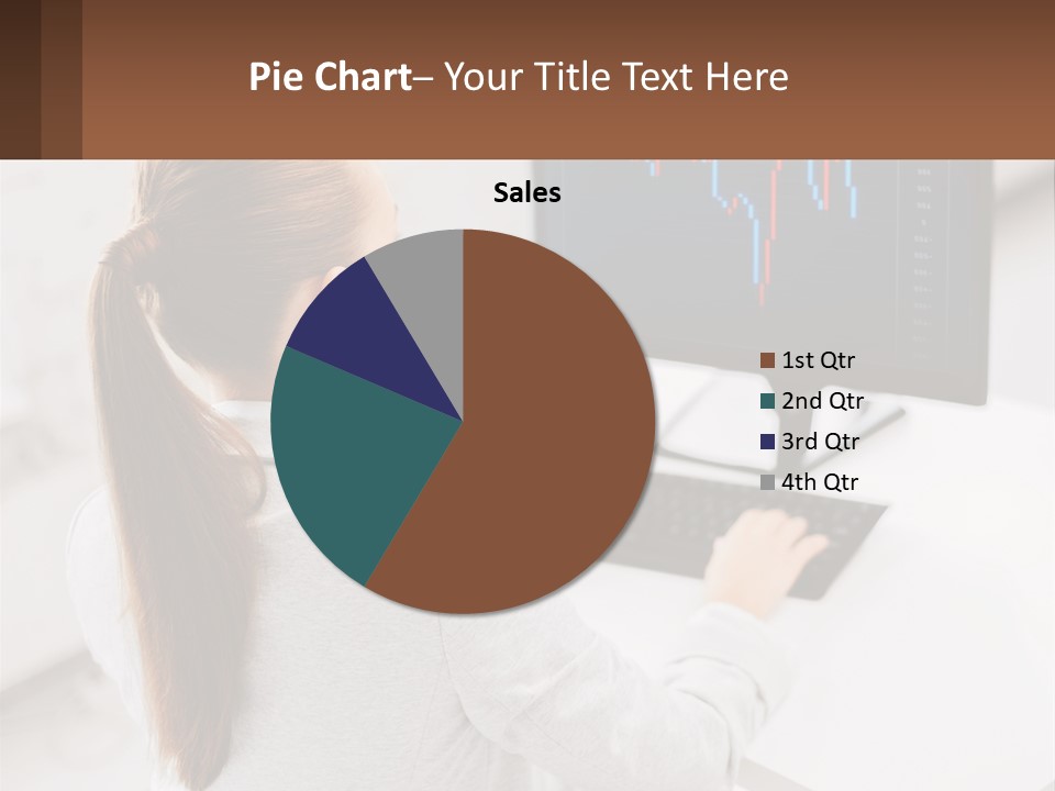 A Woman Sitting At A Desk With A Computer PowerPoint Template