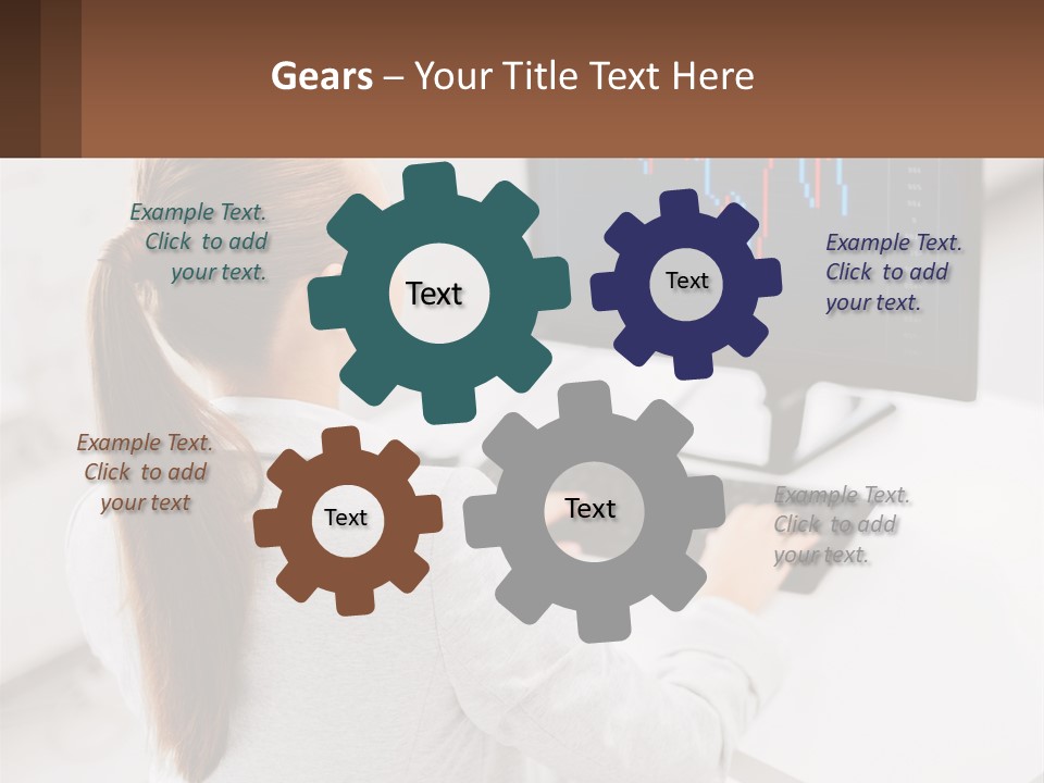 A Woman Sitting At A Desk With A Computer PowerPoint Template