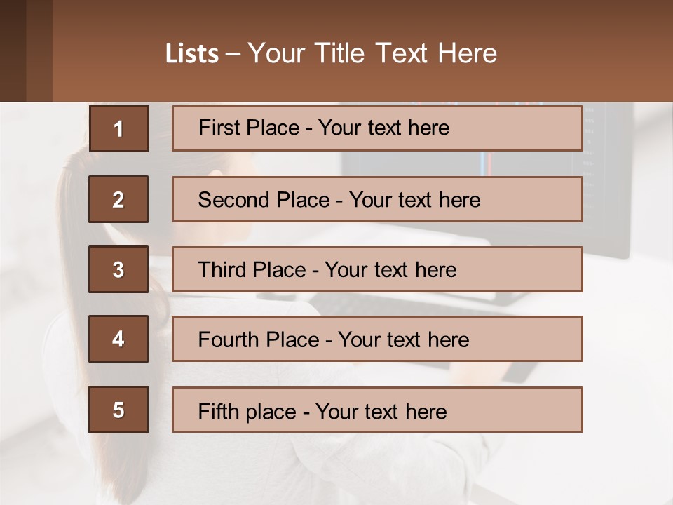 A Woman Sitting At A Desk With A Computer PowerPoint Template