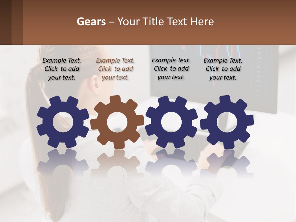 A Woman Sitting At A Desk With A Computer PowerPoint Template