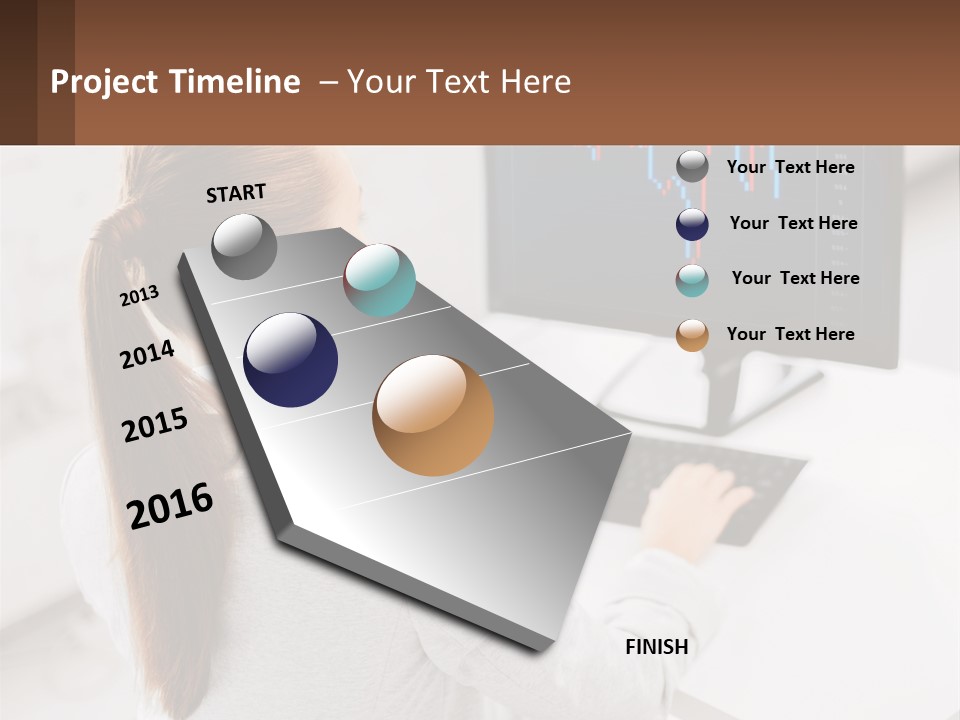 A Woman Sitting At A Desk With A Computer PowerPoint Template