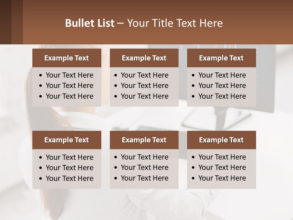 A Woman Sitting At A Desk With A Computer PowerPoint Template